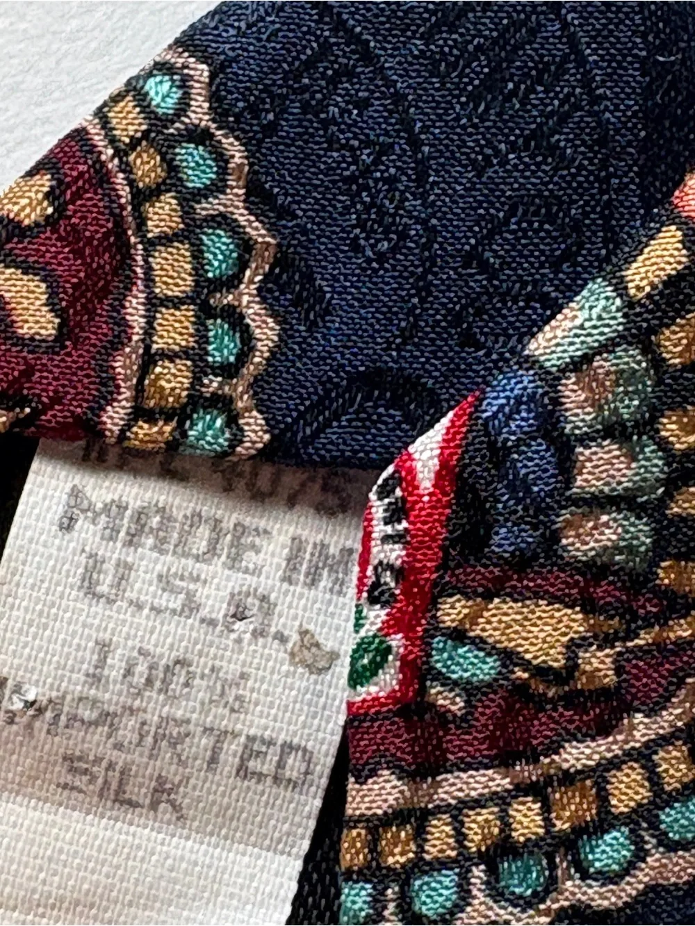 Vintage Tabasco Silk Tie Blue Paisley Shrimp Novelty Necktie Made in USA 3.75